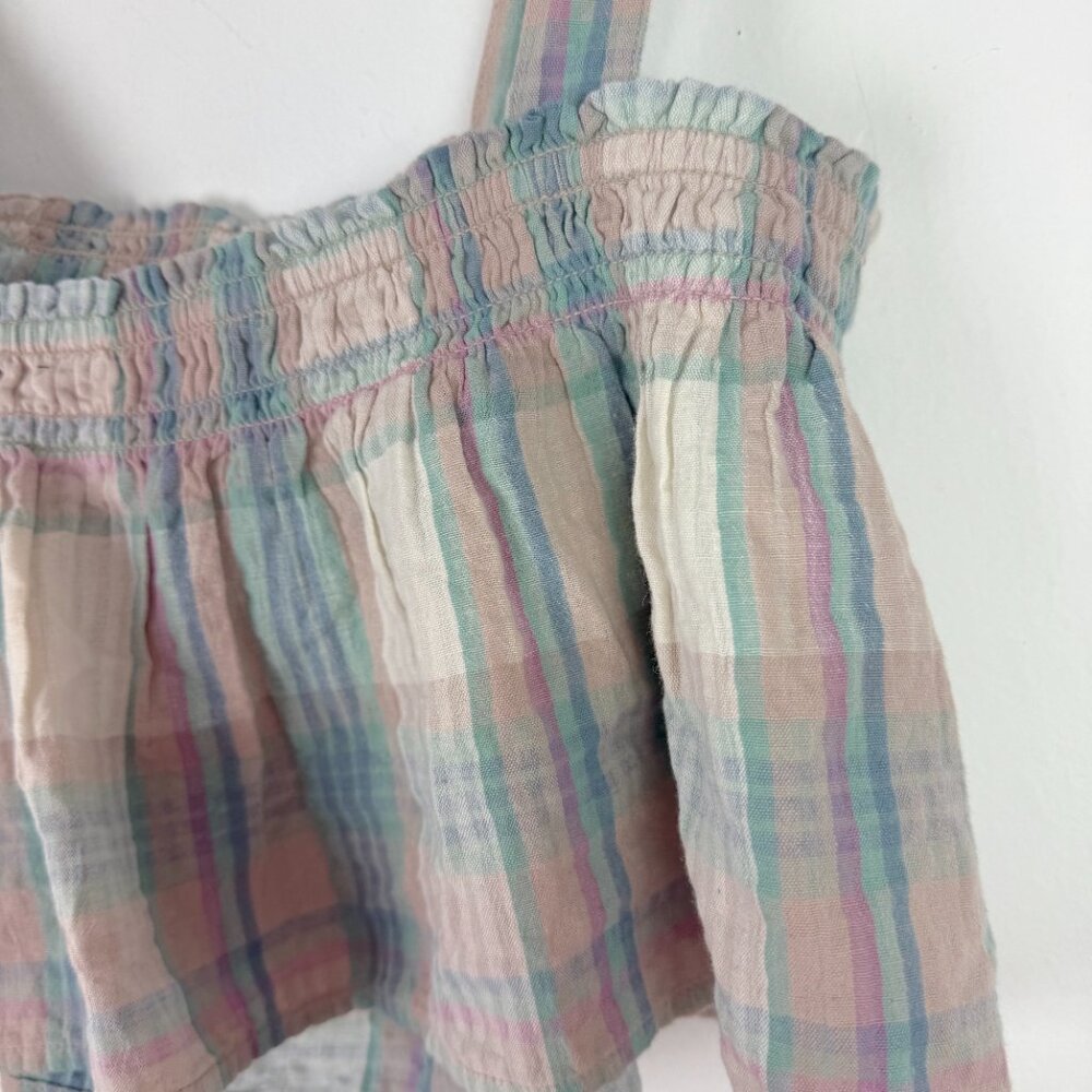 NWT American Eagle Pastel Plaid Stripe Swing Smock Crop Cami Tank Size XS NEW - Picture 10 of 11
